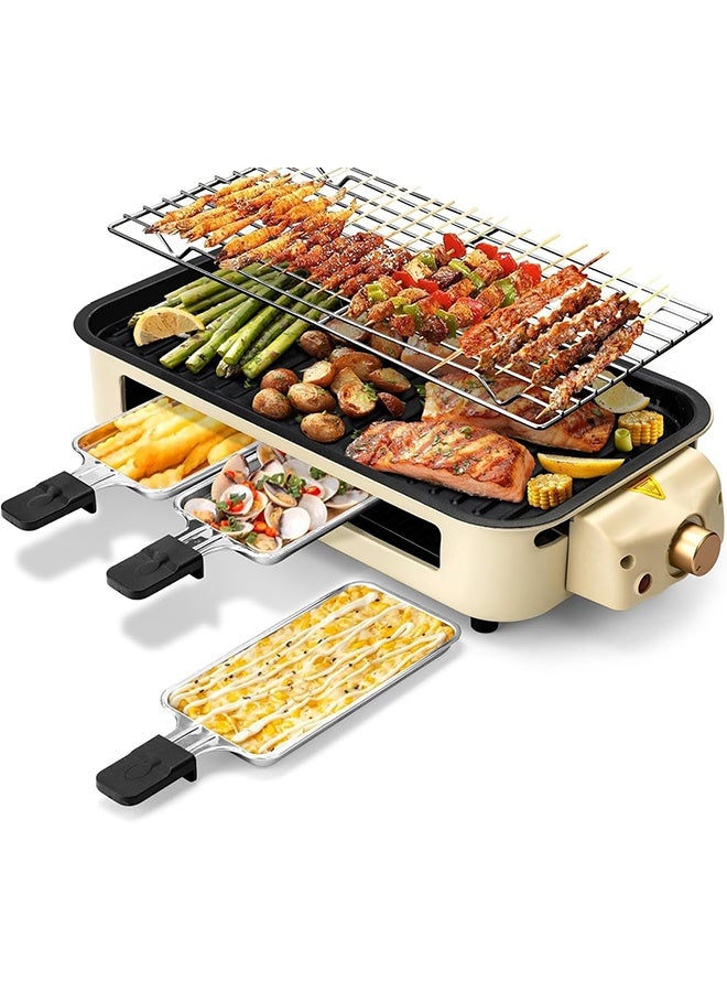 Masroo Electric Indoor Grill, Grills 2 in 1 Indoor for Kitchen with Grill Net & Non-Stick Cooking Removable Plate, Temperature Control, Dishwasher Safe, Smokeless Grill - Image 1
